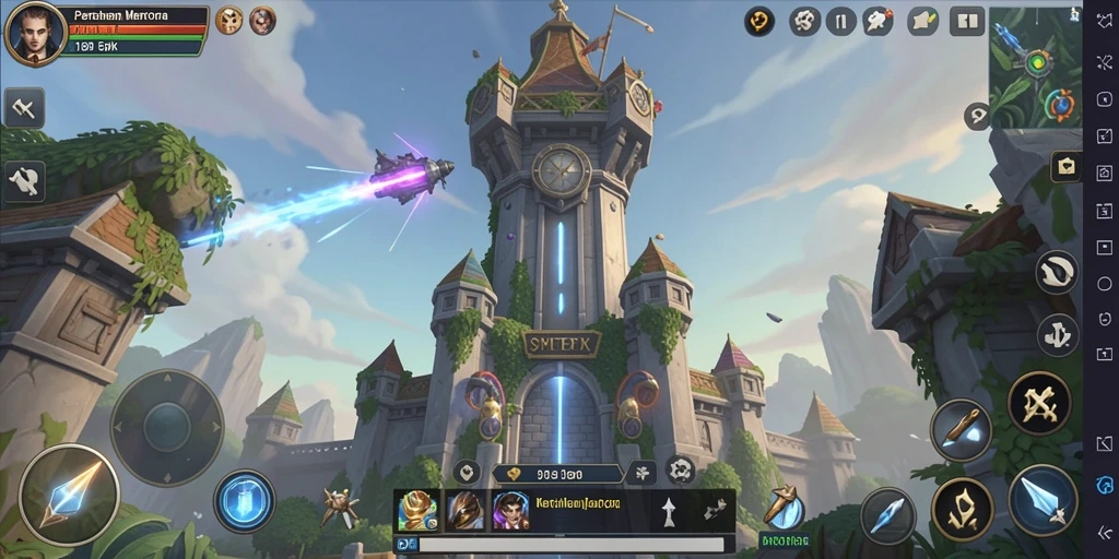 Screenshot gameplay menegangkan dari 8180 yang menunjukkan benteng menara.
