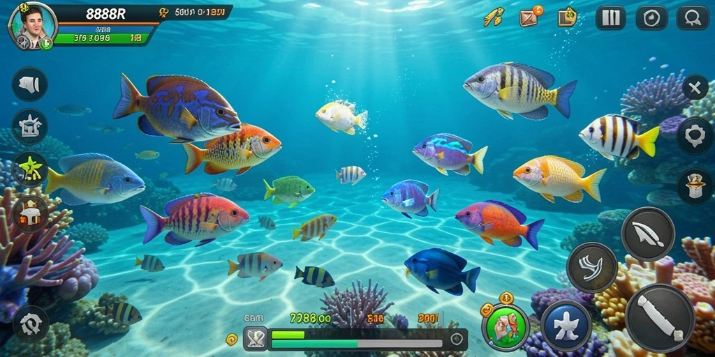 Screenshot gameplay 888R yang seru saat menembak ikan.