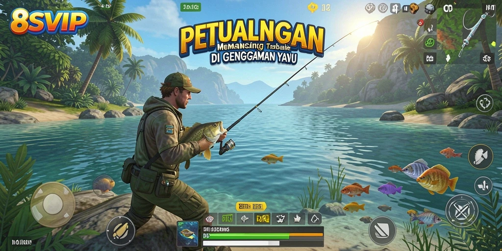 Menampilkan gameplay seru dalam 8SVIP saat memancing ikan.