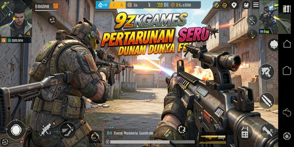 Tangkapan layar menunjukkan intensitas pertempuran dalam game FPS.