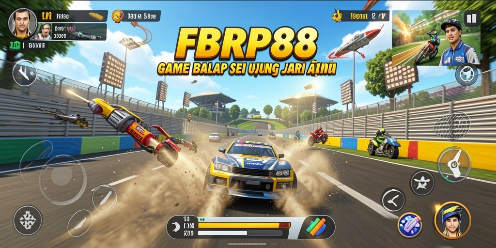 Screenshot gameplay FBRP88 yang menampilkan aksi balapan yang menegangkan.
