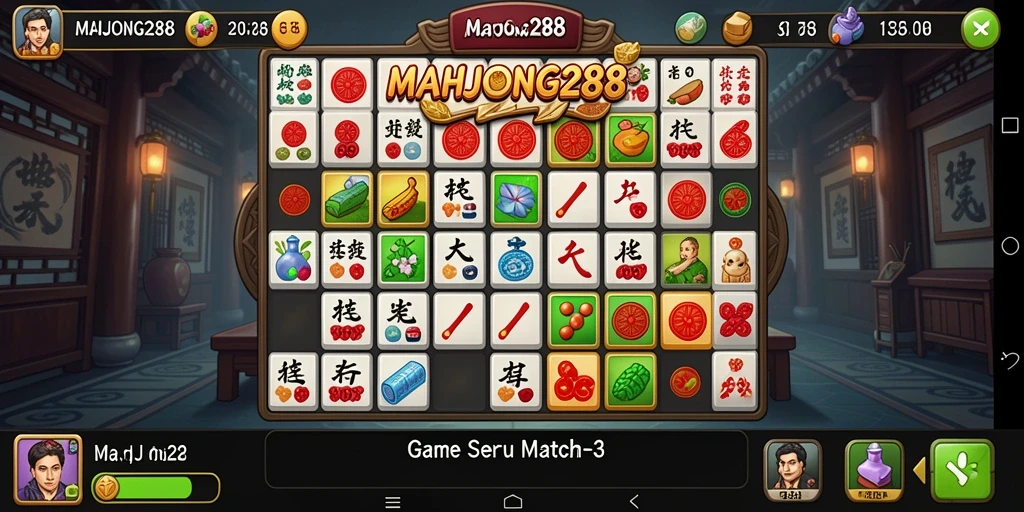 Screenshot gameplay MAHJONG288 menunjukkan keseruan bermain Match-3.
