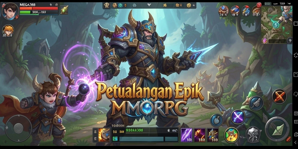 Tangkapan layar utama MEGA388 menunjukkan aksi aksi permainan MMORPG yang seru.