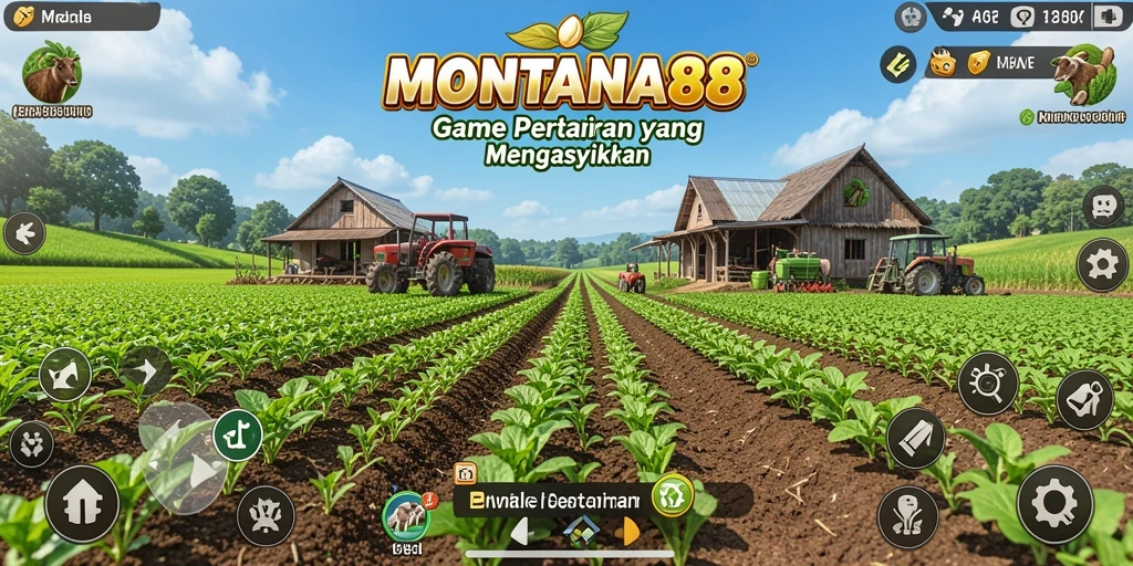 Screenshot gameplay MONTANA88 menampilkan aktivitas pertanian yang dinamis.