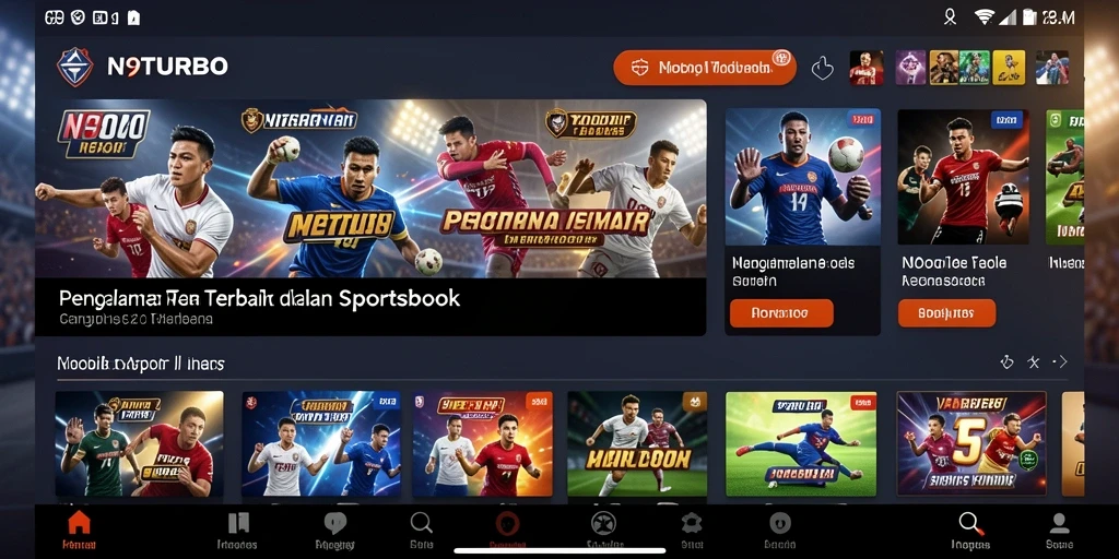 Screenshot utama N9TURBO menampilkan tampilan taruhan olahraga yang menarik.