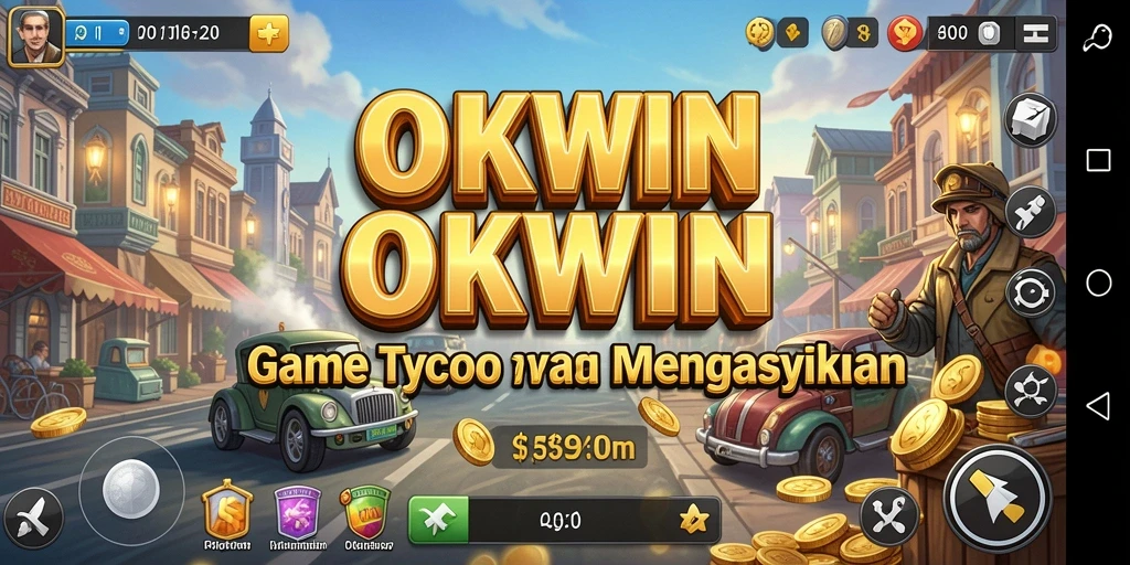 Tampilan gameplay OKWIN yang menampilkan manajemen bisnis Tycoon.