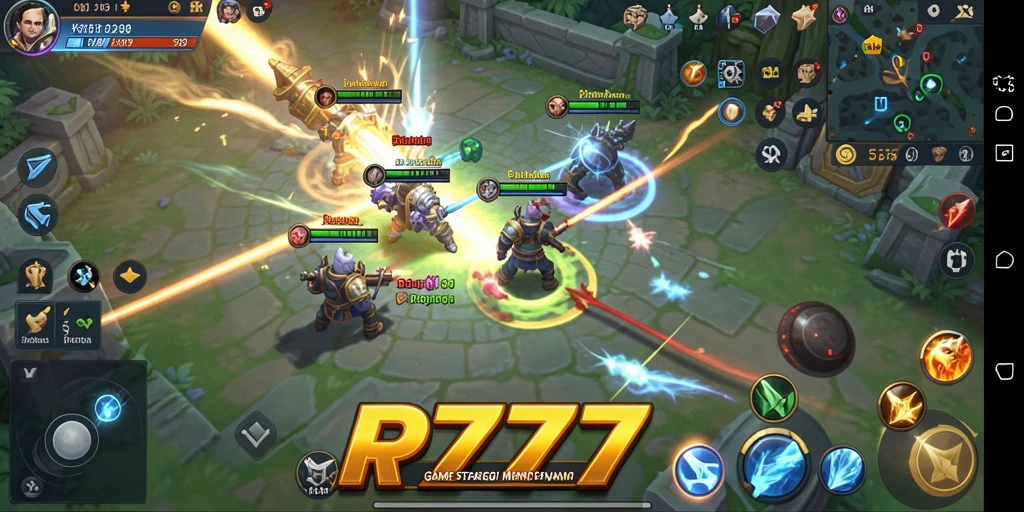 Screenshot gameplay RP777 menunjukkan aksi strategi yang menegangkan.