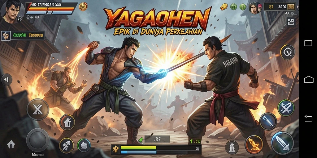 Tampilkan gameplay pertarungan YAGAOHEN yang intens dan mendebarkan.